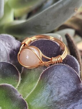 Handcrafted Copper Wire Ring with Peach Stone
